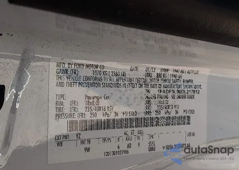 2013 Ford Focus St из США, поврежденный, VIN 1FADP3L90DL217812